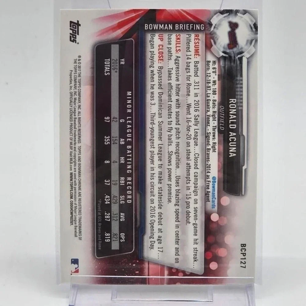 Ronald Acuna Jr 2017 Bowman Chrome 1st Bowman Prospect Card BCP127 Braves